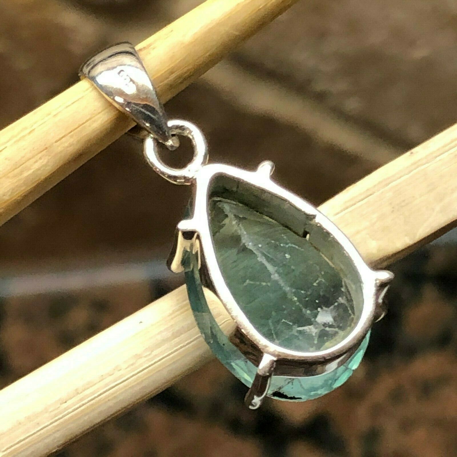 Natural 12ct Green Fluorite 925 Solid Sterling Silver Pendant 30mm