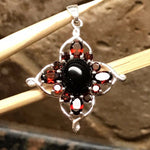 Natural 4ct Pyrope Garnet, Black Onyx 925 Solid Sterling Silver Pendant 40mm - Natural Rocks by Kala