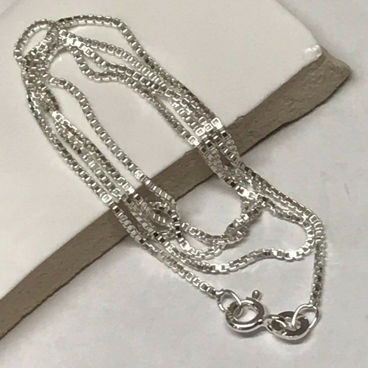 Genuine Venetian Silver Chain, 925 Solid Silver Necklace 16” - Natural Rocks by Kala