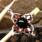 Natural 4ct Pyrope Garnet, Black Onyx 925 Solid Sterling Silver Pendant 40mm - Natural Rocks by Kala